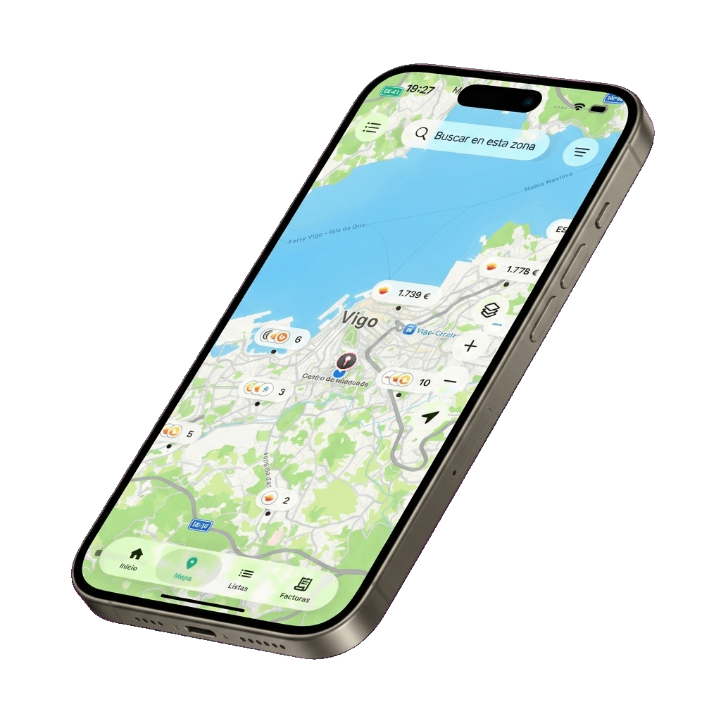 GoFull - Vista del mapa con gasolineras baratas cerca de ti en 3D
